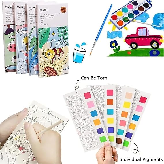 Watercolor Painting Notepad for Kids 12 Pages With Painting Brush